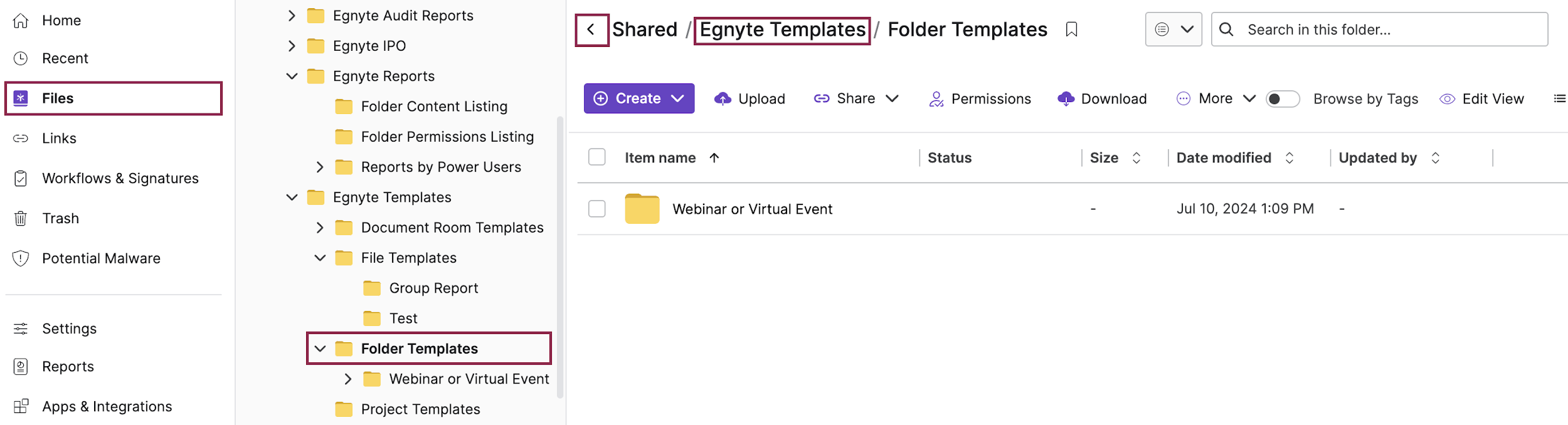 Egnyte folder tree