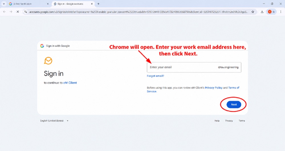 Google oturum açma — e-posta adresini girin