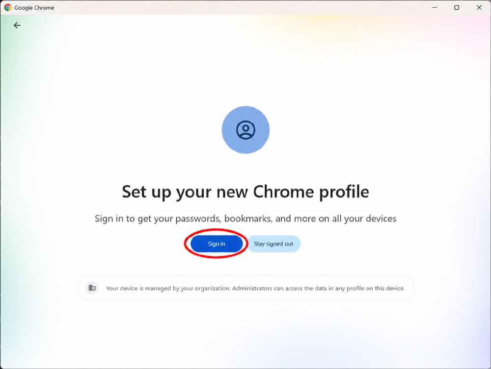 Google Chrome — set up your new profile