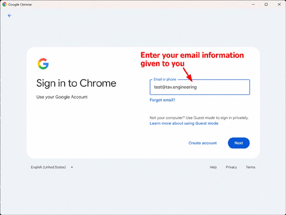 Google Chrome — enter your email address
