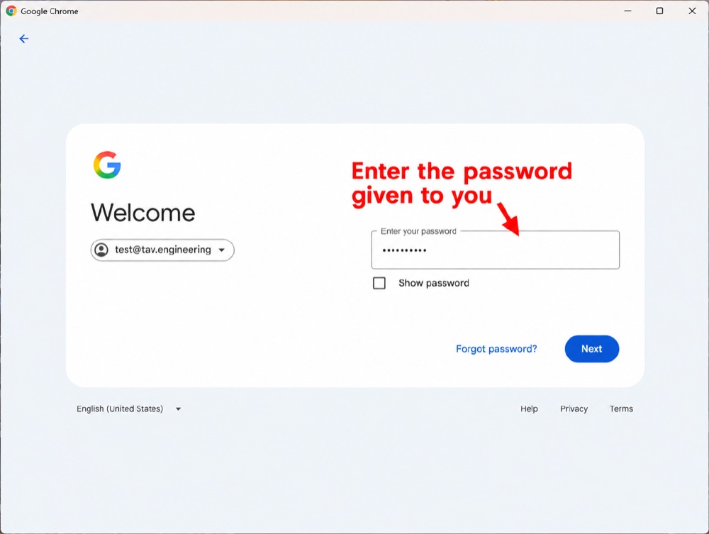 Google Chrome — enter your password