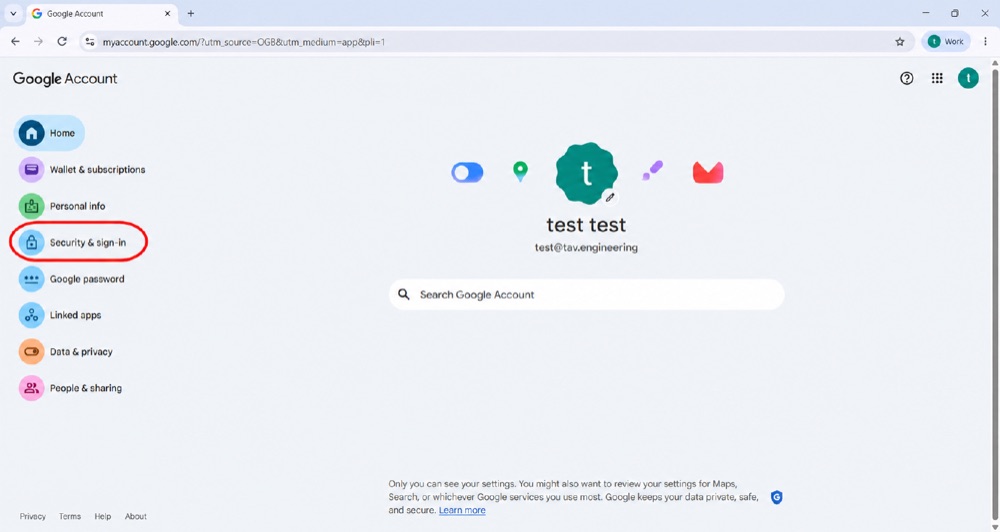 Google Account — home page