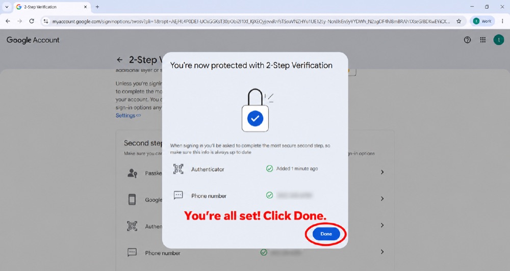 Google — 2-Step Verification is on