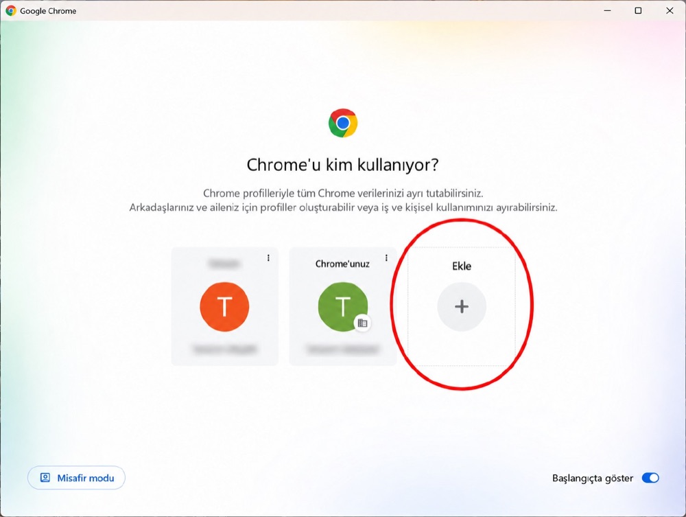 Google Chrome — Chrome'u kim kullanıyor? ekranı