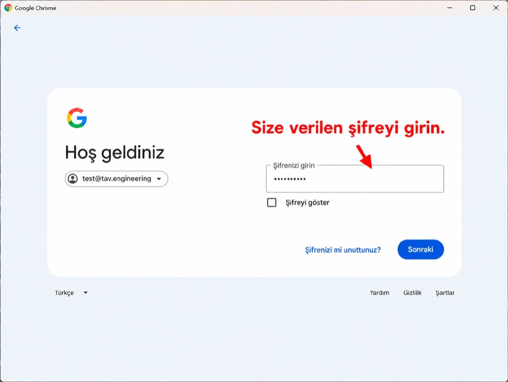 Google Chrome — şifrenizi girin