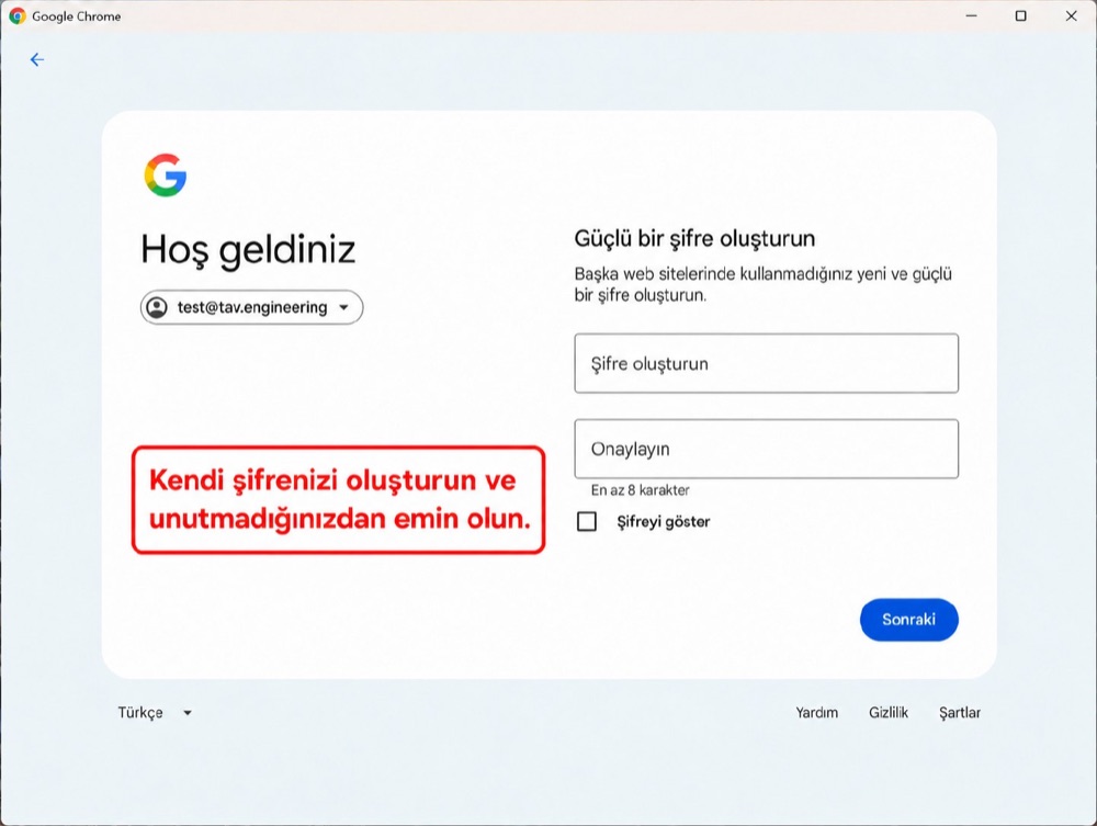 Google — güçlü bir şifre oluşturun