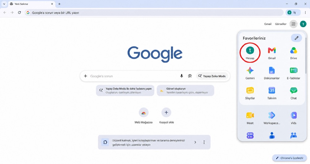 Google Chrome — Google uygulamaları