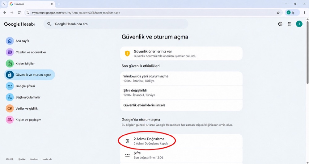 Google Hesabı — Güvenlik ve oturum açma