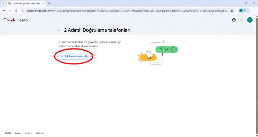 Google — 2 Adımlı Doğrulama telefonları
