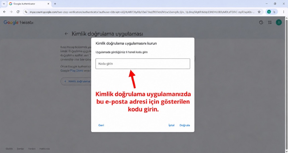 Google — 6 haneli kodu girin
