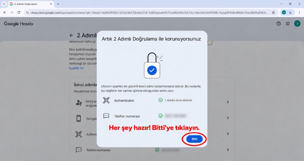 Google — 2 Adımlı Doğrulama açık