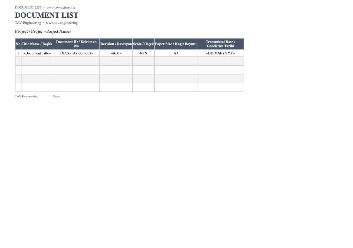 Document list Word template