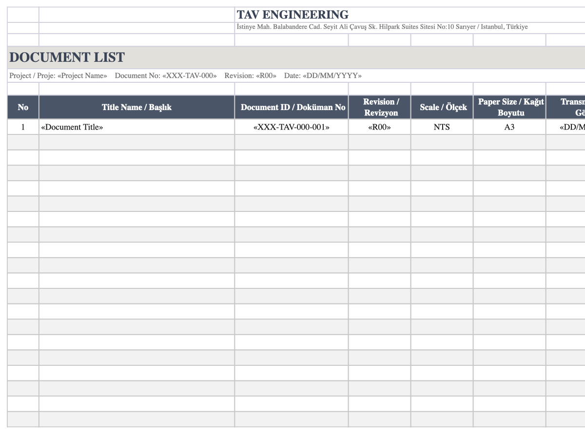 Document list Excel template